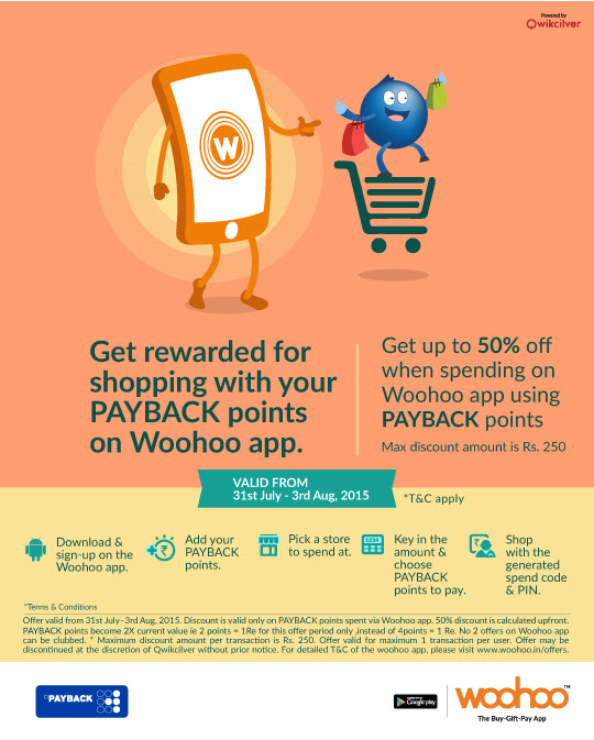 India Desire : Woohoo Payback Offer: Get Flat 50% Off On Woohoo App By Paying Through Payback points